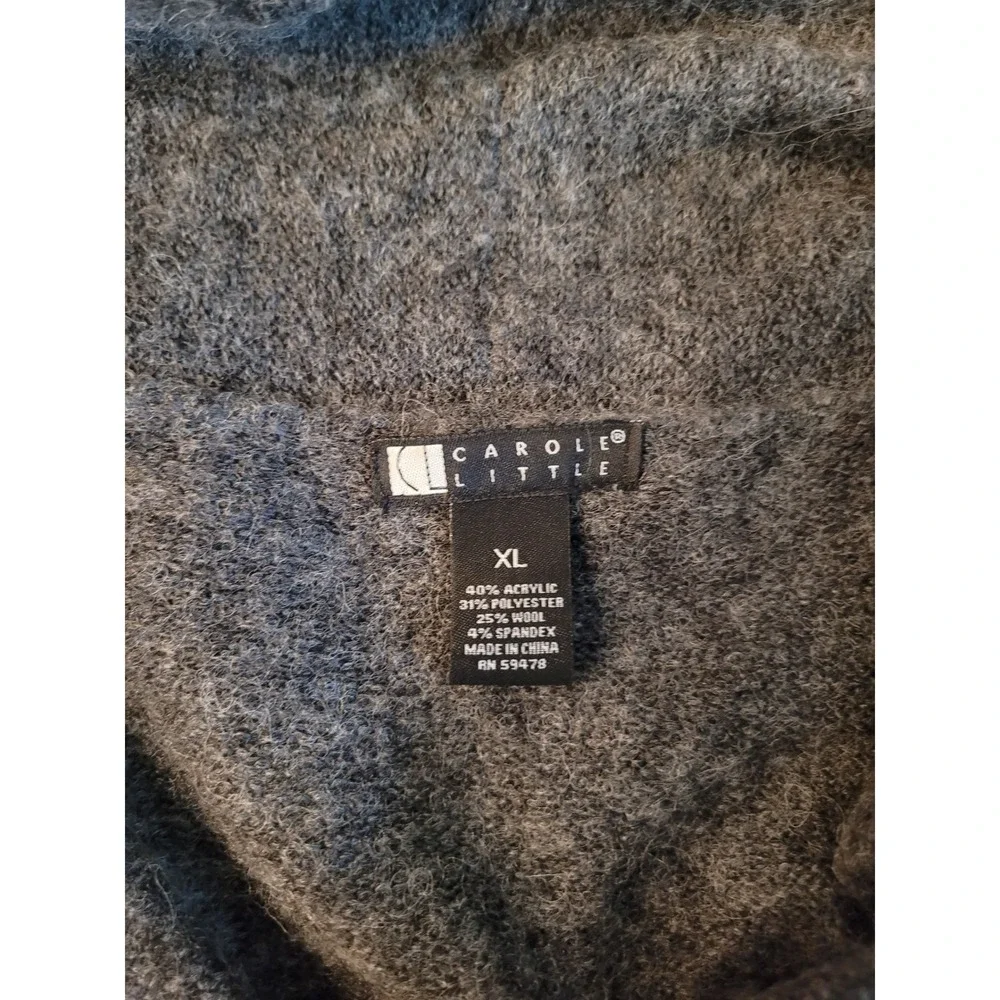 Carole Little‎ Gray Wool Blend Fringe Shawl Collar Longline Sweater Vest XL